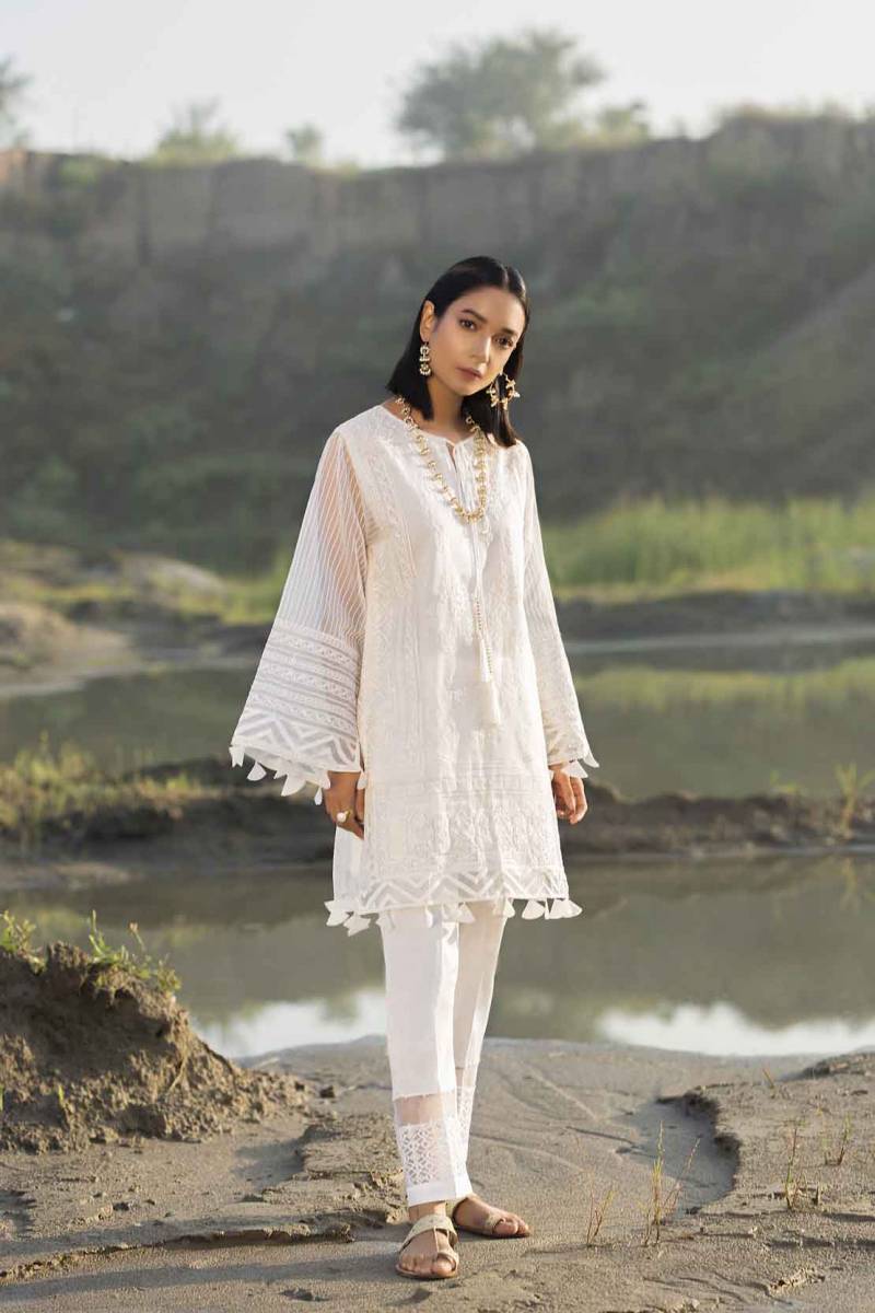 White Embroidered Dress by Pakistani Designer Afsaneh