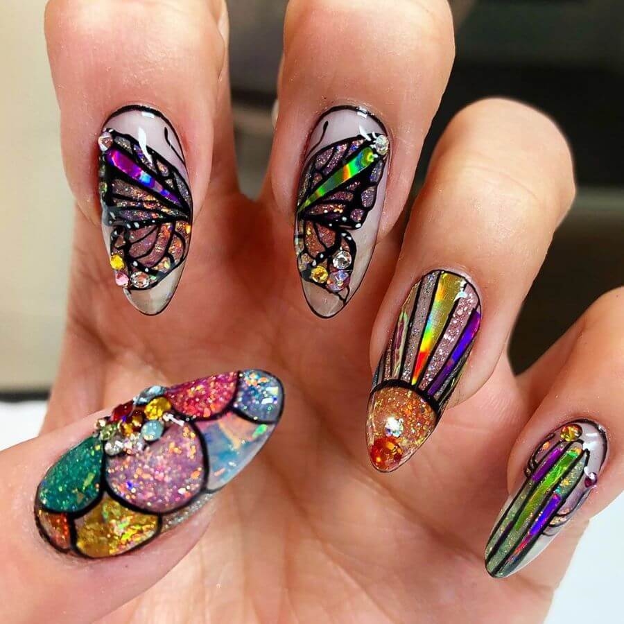 The VIBGYOR Rainbow Butterfly Nail Art for Summer