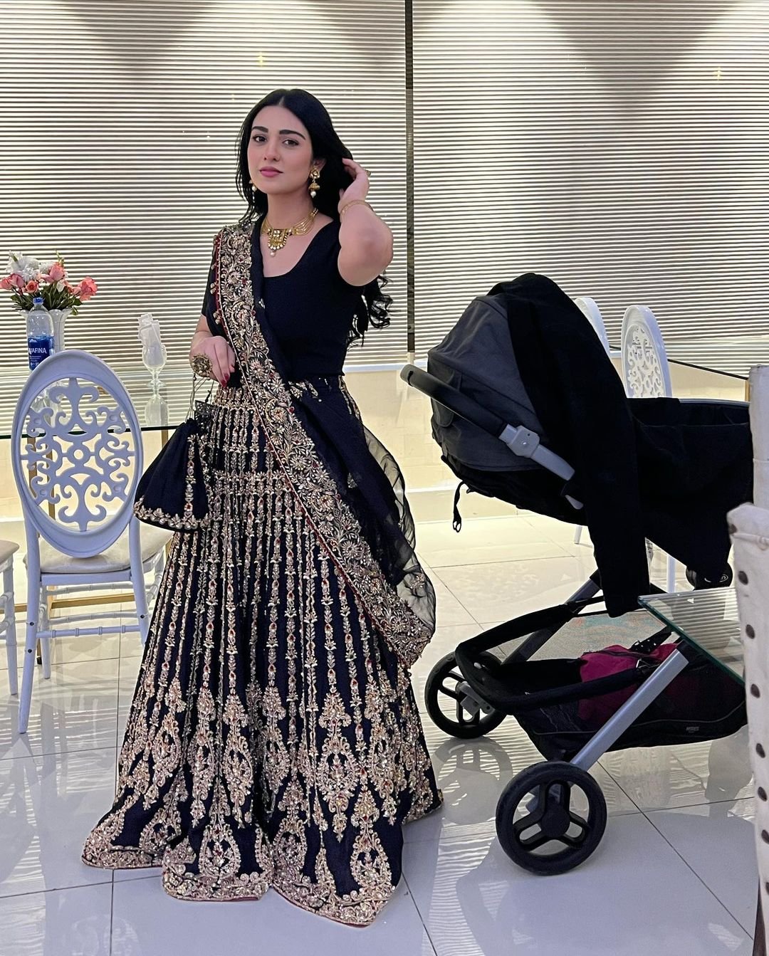 Sarah Khan Stunning Pictures wearing Black Lehnga Choli