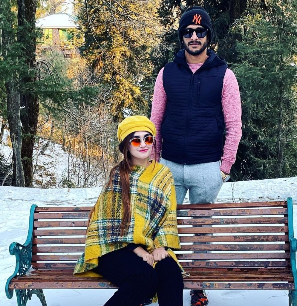 Hassan Ali and Samiya Khan Enjoying Snowfall in Murree