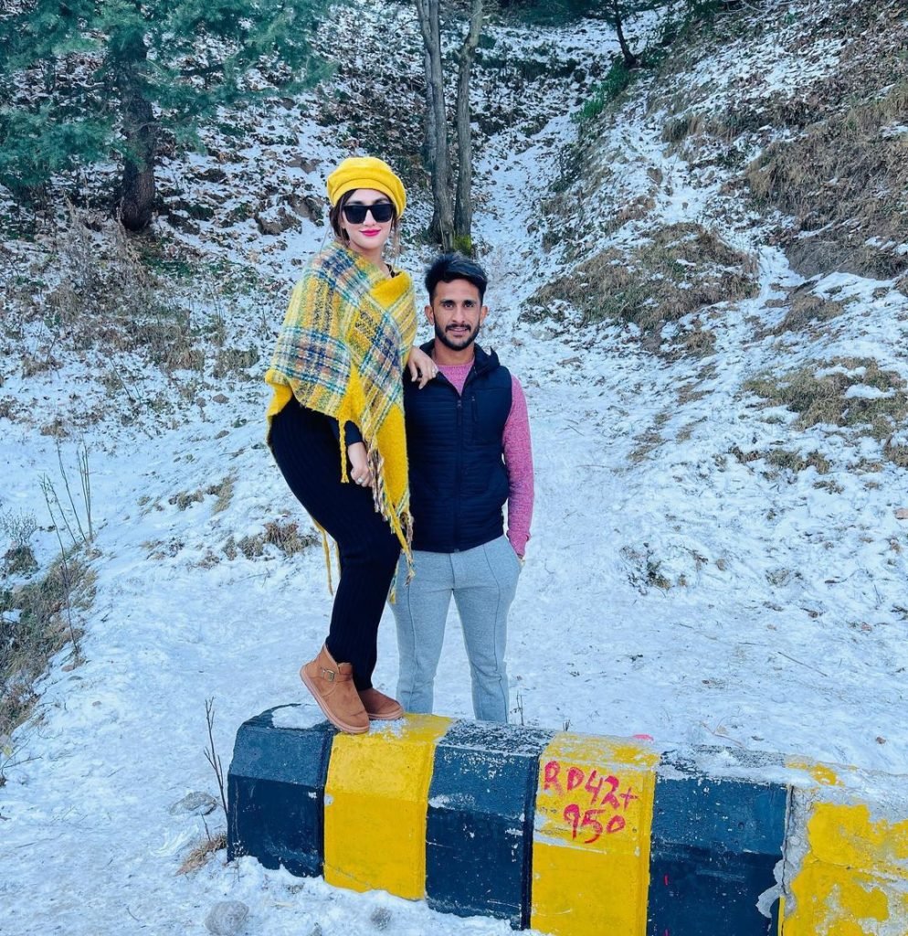 Hassan Ali and Samiya Khan Enjoying Snowfall in Murree