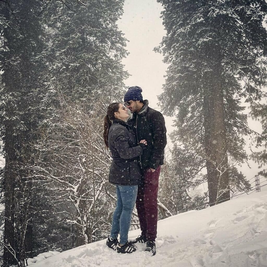 Minal Khan and Ahsan Mohsin having fun with Snowfall
