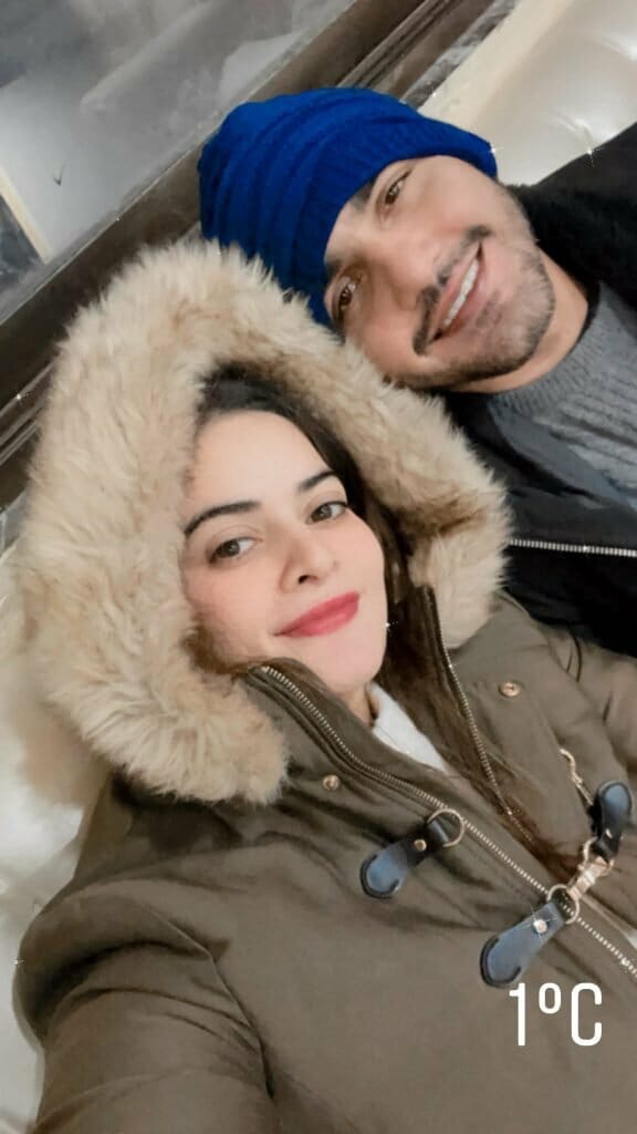 Minal Khan and Ahsan Mohsin having fun with Snowfall