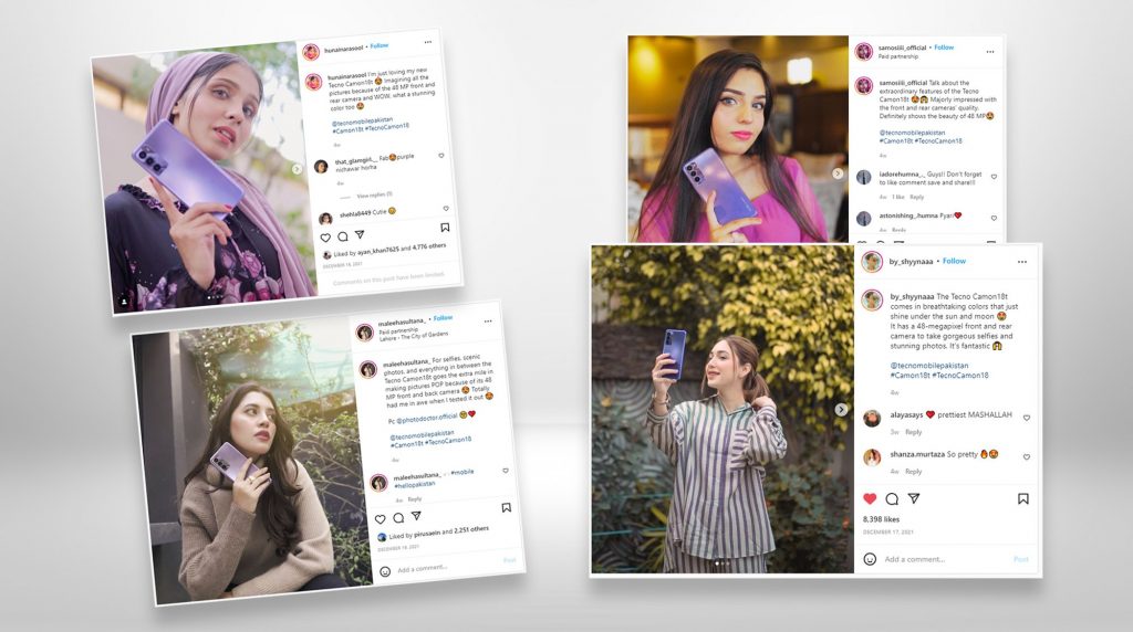 Bloggers and influencers seen using the latest Camon 18 smartphones