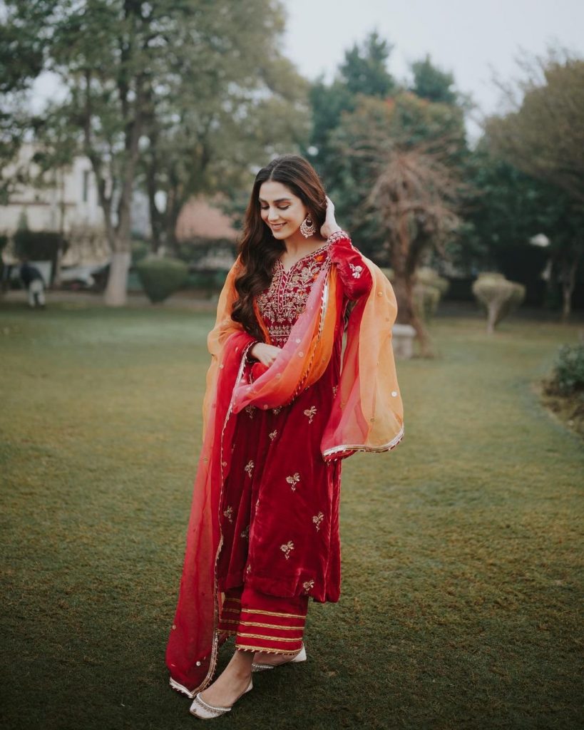 Maya Ali Enthralled in Deep Red Jora from Her Own Brand