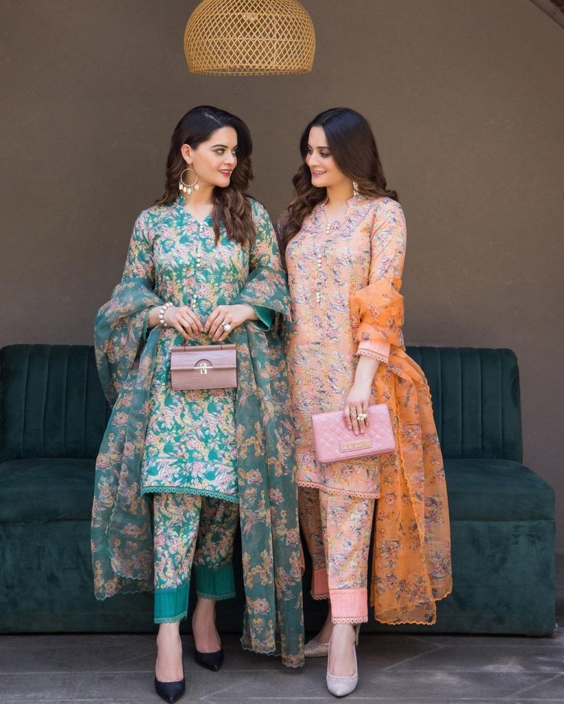 Aiman and Minal Khan usher in blooming spring with stunning floral ensembles