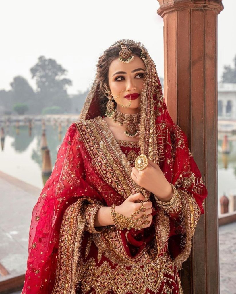 sana javed in red dress