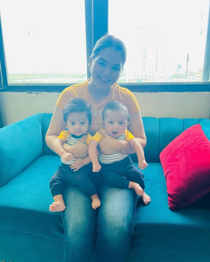 Zohreh Amir Adorable Pictures with Twin Sons